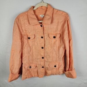 J. Jill Orange 100% Linen Lightweight Jacket Womens Size Large